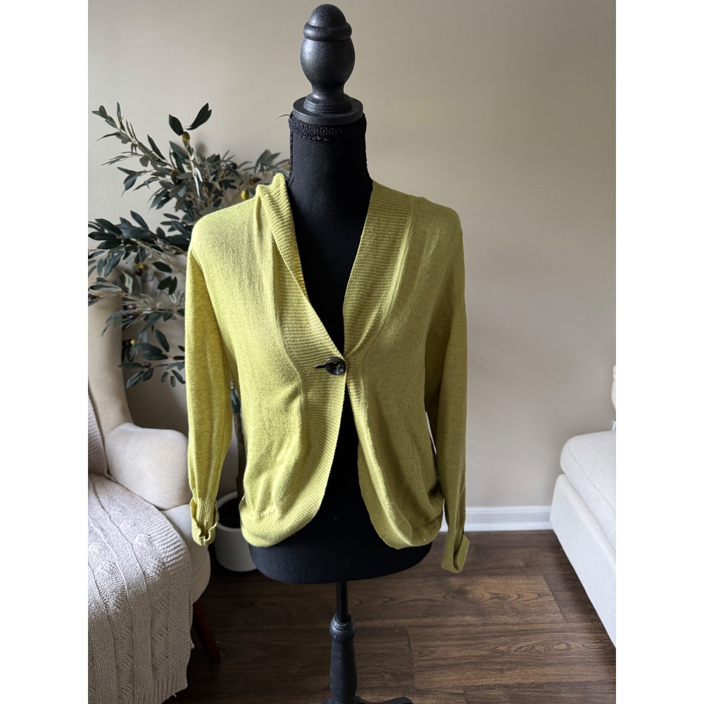 Cabi Chartreuse Lime Green Hooded Cardigan Sweater Single Button Size M